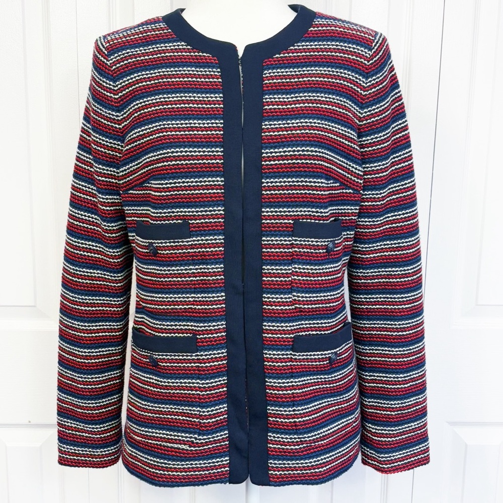 Talbots Red, White & Blue Stripe Print Long Sleeve Blazer Jacket Small